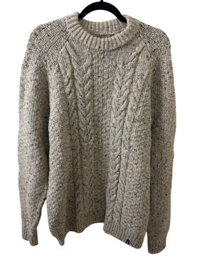 Finisterre Pure New Wool Cable Knit Oat Beige Fisherman Sweater Size Large